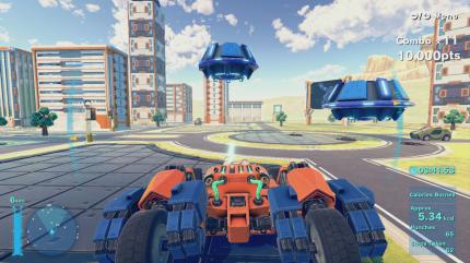 Knien wir uns auf den Boden, so aktivieren wir die Auto-Funktion unseres Roboters. In bester Transformer-Manier rasen wir dann über die Arena und ballern herum.