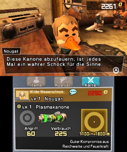 Die Qual der Wahl: Auf dem unteren Bildschirm des Nintendo 3DS seht ihr die Skills und Infos zur Waffe von möglichen Söldnern. Das Anheuern kostet jedoch einiges an Geld.