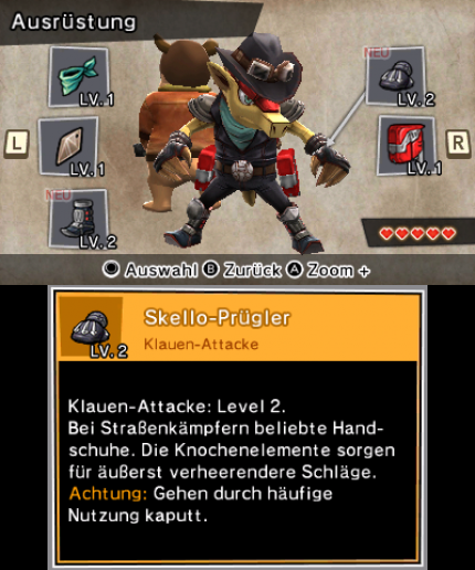 Ihr könnt die Ausrüstung von Dillon und eurem Mii-Charakter jederzeit ansehen. Außerdem verkaufen Händler in Fort Major stets bessere Gegenstände, die auch abhängig vom Level der Spielfiguren sind.