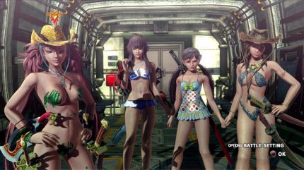<em>Onechanbara Z2: Chaos&nbsp;</em>ist ein Zombie-Schnetzelspiel, das vor allem durch seine Bonuskostüme Fanservice einbettet. Saki, die zweite Person von rechts, ist 16 Jahre alt.