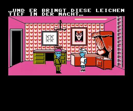 Innovativ: Zwischensequenzen (hier ein Dialog zwischen Doktor Freds Frau Edna und ihrem Sohn Ed) waren 1987 eine kleine Revolution. (C64)