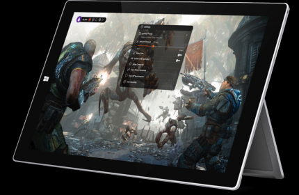 Spiel und Optionsmenü der Liquidsky-App auf einem Tablet