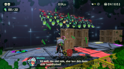 Die etwas über 80 Missionen in Splatoon 2: Octo Expansion bieten viel Abwechslung und coole Ideen. Diese Mission ist etwa eine nette Anspielung an Space Invaders.