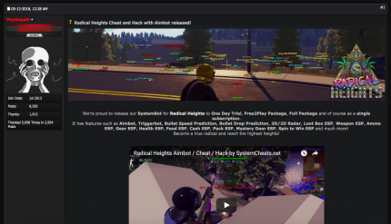 Cheat-Entwickler trödeln nicht: Selbst zu Cliff Bleszinskis PUBG-Konkurrenten Radical Heights gibt es bereits die volle Bandbreite an Cheats, wie dieser Foren-Eintrag auf SystemCheats belegt.&nbsp;