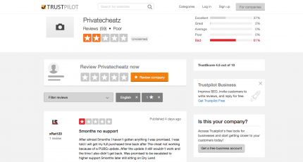 Auf Trustpilot.com bewerten Nutzer die Zuverlässigkeit von dubiosen Cheat-Entwicklern. Dabei wird schnell klar: Viele Anbieter bieten Programme, die nicht wie versprochen funktionieren. Viren sind ebenfalls keine Seltenheit.