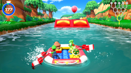 Beim Raft-Abenteuer arbeitet ihr alle zusammen, um das Ziel zu erreichen: eines der fünf Enden des Flusses. Unterwegs gibt’s Hindernisse und Minispiele.