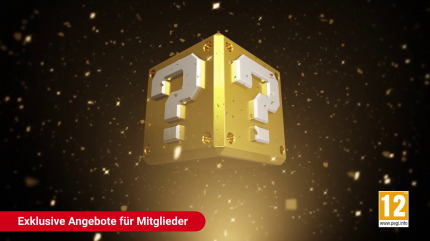 Eine goldene Box schwebt vor schwarzem Grund
