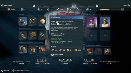 Menüpunkt des Schiffs in Assassin's Creed Odyssey zum Arsenal-Abschnitt.
