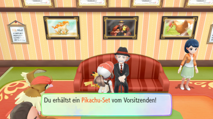 Der Vorstand des Pokémon-Clubs verehrt sein Ponita. Wir hören ihm beim Schwärmen zu und erhalten ein Pikachu-Set.