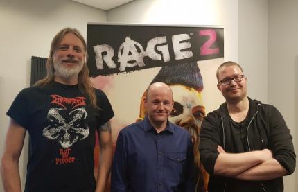 Von links nach rechts: Magnus Nedfors (Game Director Avalanche Studios), Tim Willits (Studio Director id Software) und PC Games-Redakteur Felix Schütz.