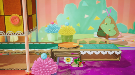 Yoshi's Crafted World: Welt 5 - Level 2: Schnuffel-Schlaraffenland: Die zweite Blume erreicht ihr nur mit Hilfe des treufen Hundes Schnuffel.