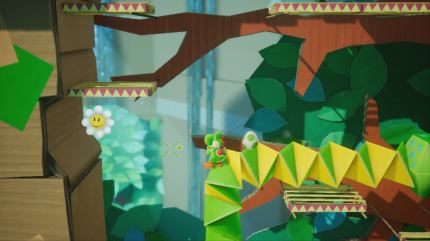 Yoshi's Crafted World: Welt 12 - Level 2: Hoppel-di-Hüpf: Die vierte Blume befindet sich zunächst in einer Wolke versteckt.