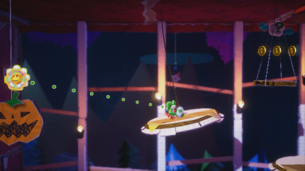 Yoshi's Crafted World: Welt 6 - Level 2: Spukwahnvilla: Die achte Blume findet ihr im driten Spukhaus, wenn ihr über die Lampen klettert.