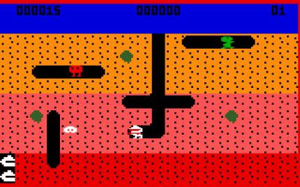 Besser spät als nie: Eine Umsetzung des Buddel-Hits <em>Dig Dug</em> erschien erst 1987 und damit fünf Jahre nach der Spielhallenversion von 1982. Das Intellivison hatte dort bereits acht Jahre auf dem Buckel.