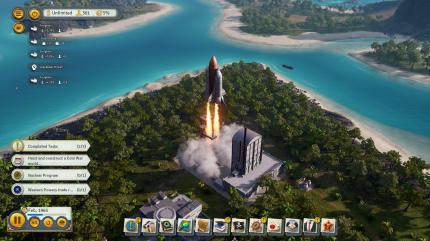 Größenwahnsinnig! Im späteren Spielverlauf schickt El Presidente sogar Space-Shuttles ins Weltall. Die dazugehörige Startanimation ist eine Augenweide.
