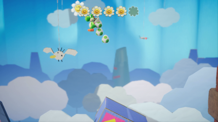 Yoshi's Crafted World: Welt 14 - Level 2: Flipflap-Flop: Während ihr mit dem blauen Block fahrt, befindet sich die fünfte Blume in der Luft.<a href='www.pcgames.de/Yoshis-Crafted-World-Spiel-61080/Tipps/blumen-komplettloesung-tipps-guide-1278456/14/?draft=815562&amp;token=41DC8CD4569FFC125B0DD8D4C7F5AEAA#idx'>&nbsp; &nbsp; &nbsp;&nbsp;</a>