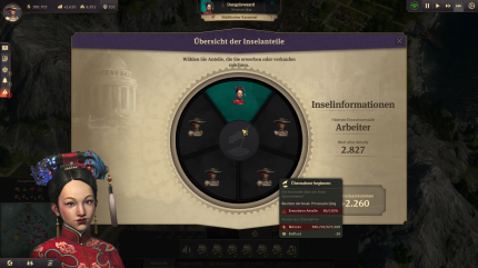 Mit ausreichend finanziellen Mitteln übernehmen wir Anteile an den Inseln unserer Konkurrenten und können so sogar die volle Kontrolle übernehmen.
