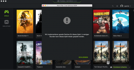 „In wenigen Stunden kann dieses Spiel wieder gespielt werden.“ Wenn Nvidia bei GeForce Now Server-seitig einen neuen Patch für ein Spiel einpflegt und testet, erscheint diese Meldung.