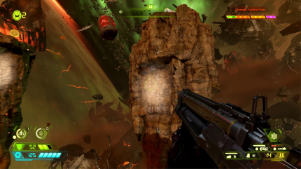 Das neue Bewegungsrepertoire des Doom Slayers ermöglicht es uns zum Beispiel, uns an der grau hervorgehobenen Fläche vor uns festzuhalten und zu klettern.
