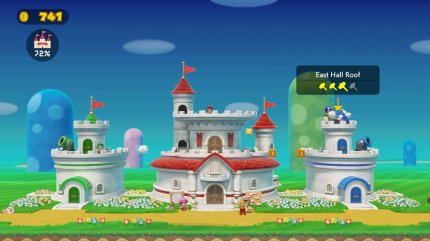 In der Einzelspieler-Kampagne wird Peaches Schloss zerstört und wir müssen es durch das Absolvieren von Levels und das Sammeln von Münzen wieder aufbauen.