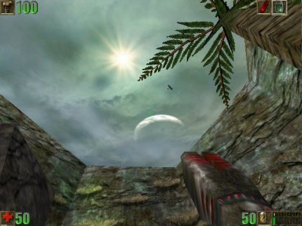 Starker Kontrast: Während die Unreal-Spielwelt über weite Strecken in Brauntönen gehalten war, begeisterte der Himmel durch seine 16-Bit-Farbpalette und wirkte dadurch extrem lebendig.