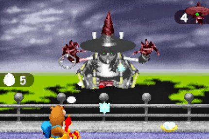 Immer wieder müssen wir in Bosskämpfen gegen Grunty antreten. In Ausnahmefällen und auch in Minispielen wird hierbei auf eine Pseudo-Ego-Ansicht zurückgegriffen.