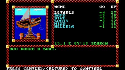 Ihr könnt die Spielwelt Pool of Radiance jederzeit frei erkunden. Die Quests geben aber immer genau vor, was als Nächstes zu tun ist. Hier brechen wir per Schiff zur Festung Sokal Keep auf.