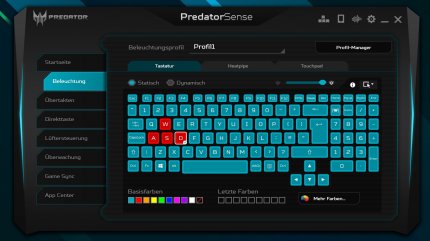 Tastaturbeleuchtung in Predator Sense. Diese lässt sich für jede Taste wählen.