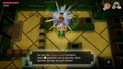 Schild, Schwert und im späteren Spielverlauf Kraftarmband und Pegasusstiefel sind jederzeit ausgerüstet. Das verhindert, dass man wie im Original ständig im Menü Items auswechseln muss.