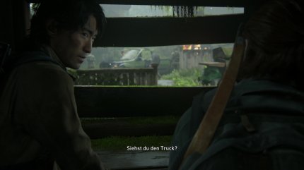Jesse und Ellie planen ihre Flucht in einem WLF-Fahrzeug.