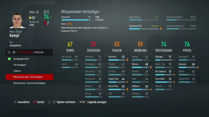 Bei den Entwicklungsplänen stehen euch diverse Optionen zur Verfügung. Innenverteidiger können etwa mehr zum mitspielenden Defensivmann umgeschult werden, was dann ihre Pass- und Dribblingwerte verbessert.