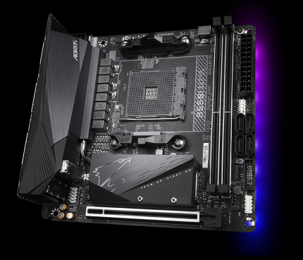 Gigabyte B550I Aorus Pro AX - Mini-ITX-Platine für AMD-CPUs mit dem Sockel AM4 und auch für Ryzen 5000 geeignet.