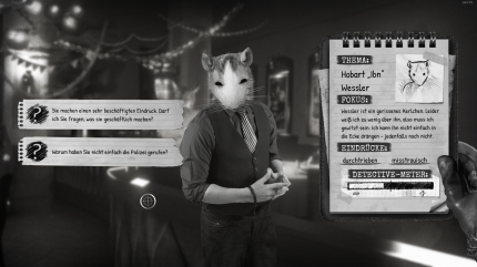 Die Verhörmechanik ist zwar eine nette Abwechslung, oft können wir aber nur raten, was die richtige Antwort ist. Der Detective-Meter zeigt an, wie gut wir uns schlagen.