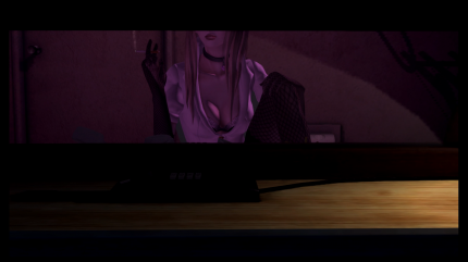 Sylvia, immer rauchend, erklärt stets die Welt und Charaktere. In No More Heroes gibt es viel Fan-Service.