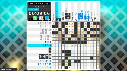 Im Modus Mega Picross laufen die Angaben für die zu füllenden Felder anstatt über eine über zwei Felder, wodurch für den Erfolg völlig andere Strategien notwendig sind.