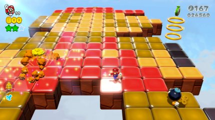 Die Methoden, um in 3D World Sterne zu verdienen, sind ebenso vielfältig wie unterhaltsam. Hier müsst ihr etwa einen riesigen Pixel-Mario einfärben.