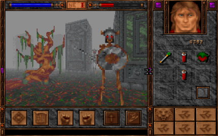 Für das Rollenspiel Shadowcaster (September 1993) lizensiert Raven Software Carmacks Wolfenstein-3D-Engine, die er zwischenzeitlich weiterentwickelt hatte. Neue Feature umfassen Decken und Böden mit Texture Mapping, unterschiedlich hohe Wände, schräge Bodenfläche und erste Lichteffekte. <br> <br> &nbsp;