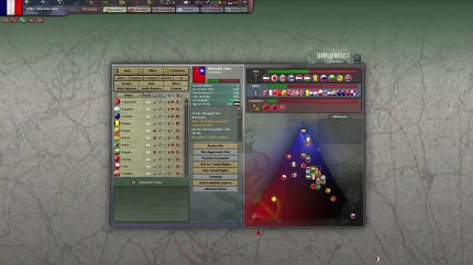 Das Diplomatie-Dreieck in Hearts of Iron 3 zeigt auf den ersten Blick, welche Nationen eher zu den Alliierten (oben), den Kommunisten (unten links) oder den Faschisten (unten rechts) gehören und somit, auf welcher sie Seite stehen.<br> &nbsp;