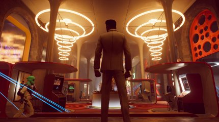 Zukunft oder Vergangenheit? Das ist hier die Frage. Das Retro-Future-Setting von Deathloop passt fantastisch zum abgedrehten Zeitschleifen-Spektakel.