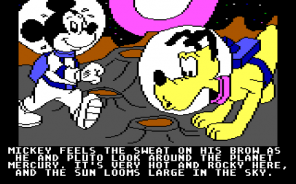 Mickey’s Space Adventure von 1984 stellt Robertas erste Zusammenarbeit mit Disney dar. Im Spiel müssen Mickey und Pluto verschiedene Planeten bereisen, um die neun Fragmente eines Kristalls zu finden.<br> &nbsp;