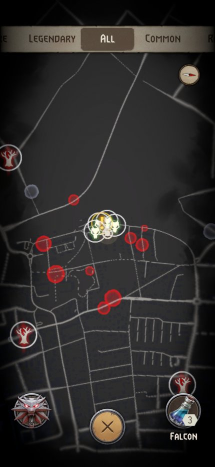 Wer sein Amulett benutzt, zoomt die Karte heraus und erhält mit seinen „Witchersinnen“ einen Überblick über die Monster, Arenen und andere Objekte in seiner Nähe.
