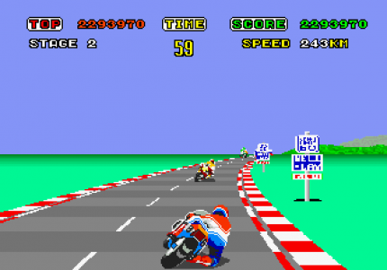 Hinsetzen, Münze einwerfen und dann das Bike durch Neigen des Körpers nach links und rechts wuchten: Segas Arcade-Automat Hang-On (1985) ist eines der ersten Spiele mit präziser Bewegungssteuerung.