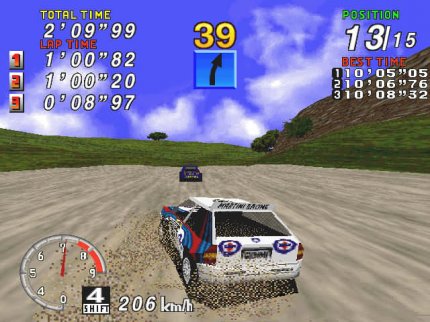 Ein Hoch auf die Schotterpiste: Sega Rally Championship simuliert 1995 erstmals, wie sich unterschiedliche Bodenbeläge auf das Fahrzeug-Handling auswirken.