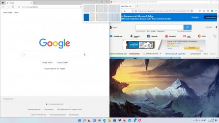 Windows 11 - Fenster anordnen funktioniert auch über ein Kontextmenü mit Vorschlägen zum Anordnungs-Layout