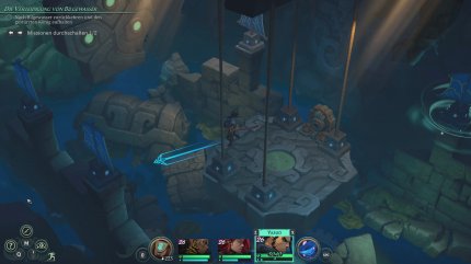 Charaktere können auch außerhalb des Kampfes Fähigkeiten einsetzen. Hier wird zum Beispiel der Tornado-Skill von Yasuo benötigt, um die Plattform anzutreiben.