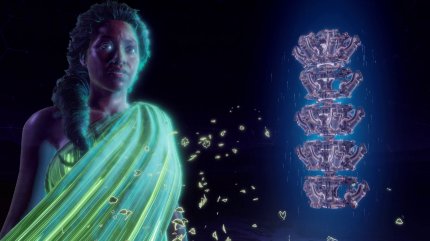 Gaia erklärt Aloy, wie sie als Klon von Elisabet Sobek erschaffen wurde, um die Welt vor dem Untergang zu bewahren.