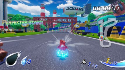 Beschleunigt man während des Countdowns im richtigen Moment, kann man wie in anderen Kart-Racern gleich zu Beginn einen Boost bekommen. Je besser das Timing, desto perfekter der Start.<br> &nbsp;