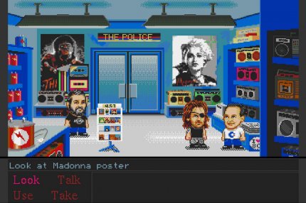 Das Adventure 1987: Rescue in Berlin serviert diverse Anspielungen auf die 80er, hier etwa Kassetten, Michael Jackson und Madonna (inklusive Get-into-the-Groove-Mucke).<br> &nbsp;