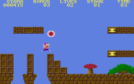 The Great Giana Sisters (hier ein Screenshot aus der Atari-ST-Fassung von 1988) entpuppt sich in vielerlei Hinsicht als Mario-Klon. Kein Wunder, dass Nintendo sowohl Entwickler Time Warp Productions als auch Publisher Rainbow Arts (beide aus Deutschland) mächtig Druck macht, das Spiel vom Markt zu nehmen.