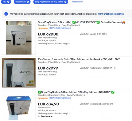 PS5-Preissturz bei ebay.
